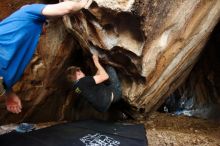 Bouldering in Hueco Tanks on 04/05/2019 with Blue Lizard Climbing and Yoga

Filename: SRM_20190405_1316060.jpg
Aperture: f/2.8
Shutter Speed: 1/125
Body: Canon EOS-1D Mark II
Lens: Canon EF 16-35mm f/2.8 L