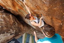 Bouldering in Hueco Tanks on 04/13/2019 with Blue Lizard Climbing and Yoga

Filename: SRM_20190413_1041591.jpg
Aperture: f/5.0
Shutter Speed: 1/200
Body: Canon EOS-1D Mark II
Lens: Canon EF 16-35mm f/2.8 L