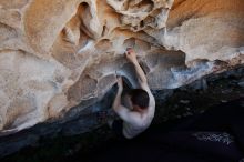 Bouldering in Hueco Tanks on 06/15/2019 with Blue Lizard Climbing and Yoga
Filename: SRM_20190615_1100380.jpg
Aperture: f/5.6
Shutter Speed: 1/250
Body: Canon EOS-1D Mark II
Lens: Canon EF 16-35mm f/2.8 L