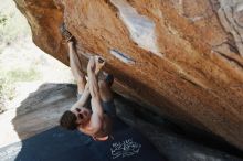Bouldering in Hueco Tanks on 06/15/2019 with Blue Lizard Climbing and Yoga
Filename: SRM_20190615_1446480.jpg
Aperture: f/4.0
Shutter Speed: 1/320
Body: Canon EOS-1D Mark II
Lens: Canon EF 50mm f/1.8 II