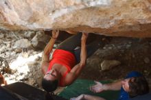 Bouldering in Hueco Tanks on 08/31/2019 with Blue Lizard Climbing and Yoga
Filename: SRM_20190831_1317060.jpg
Aperture: f/2.8
Shutter Speed: 1/250
Body: Canon EOS-1D Mark II
Lens: Canon EF 50mm f/1.8 II