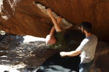 Bouldering in Hueco Tanks on 11/18/2019 with Blue Lizard Climbing and Yoga
Filename: SRM_20191118_1459010.jpg
Aperture: f/5.6
Shutter Speed: 1/250
Body: Canon EOS-1D Mark II
Lens: Canon EF 50mm f/1.8 II