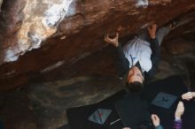 Bouldering in Hueco Tanks on 12/16/2019 with Blue Lizard Climbing and Yoga
Filename: SRM_20191216_1150330.jpg
Aperture: f/3.2
Shutter Speed: 1/250
Body: Canon EOS-1D Mark II
Lens: Canon EF 50mm f/1.8 II