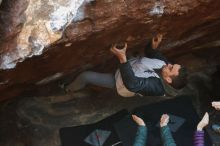 Bouldering in Hueco Tanks on 12/16/2019 with Blue Lizard Climbing and Yoga
Filename: SRM_20191216_1150400.jpg
Aperture: f/3.2
Shutter Speed: 1/250
Body: Canon EOS-1D Mark II
Lens: Canon EF 50mm f/1.8 II