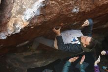 Bouldering in Hueco Tanks on 12/16/2019 with Blue Lizard Climbing and Yoga
Filename: SRM_20191216_1150470.jpg
Aperture: f/3.2
Shutter Speed: 1/250
Body: Canon EOS-1D Mark II
Lens: Canon EF 50mm f/1.8 II