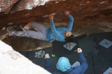 Bouldering in Hueco Tanks on 12/16/2019 with Blue Lizard Climbing and Yoga
Filename: SRM_20191216_1155300.jpg
Aperture: f/3.2
Shutter Speed: 1/250
Body: Canon EOS-1D Mark II
Lens: Canon EF 50mm f/1.8 II