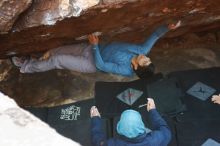 Bouldering in Hueco Tanks on 12/16/2019 with Blue Lizard Climbing and Yoga
Filename: SRM_20191216_1155310.jpg
Aperture: f/3.2
Shutter Speed: 1/250
Body: Canon EOS-1D Mark II
Lens: Canon EF 50mm f/1.8 II