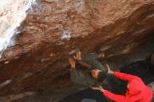 Bouldering in Hueco Tanks on 12/16/2019 with Blue Lizard Climbing and Yoga
Filename: SRM_20191216_1203140.jpg
Aperture: f/3.2
Shutter Speed: 1/250
Body: Canon EOS-1D Mark II
Lens: Canon EF 50mm f/1.8 II