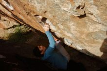 Bouldering in Hueco Tanks on 12/16/2019 with Blue Lizard Climbing and Yoga
Filename: SRM_20191216_1551060.jpg
Aperture: f/14.0
Shutter Speed: 1/250
Body: Canon EOS-1D Mark II
Lens: Canon EF 16-35mm f/2.8 L