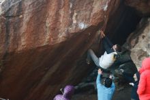 Bouldering in Hueco Tanks on 12/16/2019 with Blue Lizard Climbing and Yoga
Filename: SRM_20191216_1756410.jpg
Aperture: f/2.8
Shutter Speed: 1/250
Body: Canon EOS-1D Mark II
Lens: Canon EF 50mm f/1.8 II