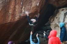 Bouldering in Hueco Tanks on 12/16/2019 with Blue Lizard Climbing and Yoga
Filename: SRM_20191216_1756560.jpg
Aperture: f/2.8
Shutter Speed: 1/250
Body: Canon EOS-1D Mark II
Lens: Canon EF 50mm f/1.8 II