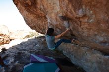 Bouldering in Hueco Tanks on 12/26/2019 with Blue Lizard Climbing and Yoga
Filename: SRM_20191226_1212460.jpg
Aperture: f/6.3
Shutter Speed: 1/320
Body: Canon EOS-1D Mark II
Lens: Canon EF 16-35mm f/2.8 L