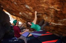 Bouldering in Hueco Tanks on 12/26/2019 with Blue Lizard Climbing and Yoga
Filename: SRM_20191226_1550560.jpg
Aperture: f/4.5
Shutter Speed: 1/250
Body: Canon EOS-1D Mark II
Lens: Canon EF 16-35mm f/2.8 L
