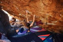 Bouldering in Hueco Tanks on 12/26/2019 with Blue Lizard Climbing and Yoga
Filename: SRM_20191226_1635260.jpg
Aperture: f/4.5
Shutter Speed: 1/250
Body: Canon EOS-1D Mark II
Lens: Canon EF 16-35mm f/2.8 L