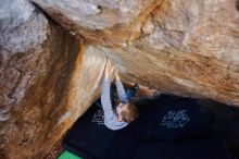 Bouldering in Hueco Tanks on 12/27/2019 with Blue Lizard Climbing and Yoga

Filename: SRM_20191227_1046031.jpg
Aperture: f/3.2
Shutter Speed: 1/250
Body: Canon EOS-1D Mark II
Lens: Canon EF 16-35mm f/2.8 L