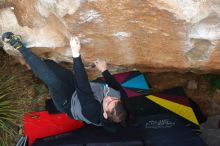 Bouldering in Hueco Tanks on 12/28/2019 with Blue Lizard Climbing and Yoga
Filename: SRM_20191228_1642130.jpg
Aperture: f/5.0
Shutter Speed: 1/250
Body: Canon EOS-1D Mark II
Lens: Canon EF 50mm f/1.8 II