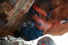 Bouldering in Hueco Tanks on 12/29/2019 with Blue Lizard Climbing and Yoga
Filename: SRM_20191229_1753340.jpg
Aperture: f/1.8
Shutter Speed: 1/125
Body: Canon EOS-1D Mark II
Lens: Canon EF 50mm f/1.8 II