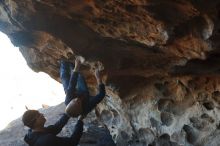 Bouldering in Hueco Tanks on 01/01/2020 with Blue Lizard Climbing and Yoga
Filename: SRM_20200101_1544400.jpg
Aperture: f/4.5
Shutter Speed: 1/250
Body: Canon EOS-1D Mark II
Lens: Canon EF 50mm f/1.8 II