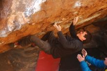 Bouldering in Hueco Tanks on 01/03/2020 with Blue Lizard Climbing and Yoga
Filename: SRM_20200103_1627260.jpg
Aperture: f/4.0
Shutter Speed: 1/250
Body: Canon EOS-1D Mark II
Lens: Canon EF 50mm f/1.8 II
