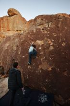 Bouldering in Hueco Tanks on 01/03/2020 with Blue Lizard Climbing and Yoga
Filename: SRM_20200103_1825000.jpg
Aperture: f/3.5
Shutter Speed: 1/200
Body: Canon EOS-1D Mark II
Lens: Canon EF 16-35mm f/2.8 L