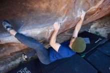 Bouldering in Hueco Tanks on 01/12/2020 with Blue Lizard Climbing and Yoga
Filename: SRM_20200112_1647330.jpg
Aperture: f/4.5
Shutter Speed: 1/250
Body: Canon EOS-1D Mark II
Lens: Canon EF 16-35mm f/2.8 L