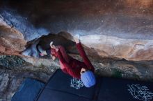 Bouldering in Hueco Tanks on 01/12/2020 with Blue Lizard Climbing and Yoga
Filename: SRM_20200112_1654460.jpg
Aperture: f/5.0
Shutter Speed: 1/250
Body: Canon EOS-1D Mark II
Lens: Canon EF 16-35mm f/2.8 L