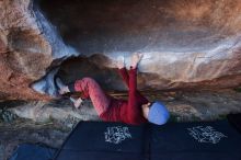 Bouldering in Hueco Tanks on 01/12/2020 with Blue Lizard Climbing and Yoga
Filename: SRM_20200112_1656150.jpg
Aperture: f/5.0
Shutter Speed: 1/250
Body: Canon EOS-1D Mark II
Lens: Canon EF 16-35mm f/2.8 L
