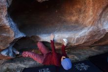 Bouldering in Hueco Tanks on 01/12/2020 with Blue Lizard Climbing and Yoga
Filename: SRM_20200112_1656180.jpg
Aperture: f/5.0
Shutter Speed: 1/250
Body: Canon EOS-1D Mark II
Lens: Canon EF 16-35mm f/2.8 L