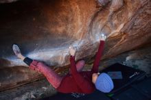 Bouldering in Hueco Tanks on 01/12/2020 with Blue Lizard Climbing and Yoga
Filename: SRM_20200112_1656310.jpg
Aperture: f/5.6
Shutter Speed: 1/250
Body: Canon EOS-1D Mark II
Lens: Canon EF 16-35mm f/2.8 L
