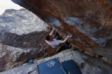 Bouldering in Hueco Tanks on 01/16/2020 with Blue Lizard Climbing and Yoga
Filename: SRM_20200116_1407150.jpg
Aperture: f/7.1
Shutter Speed: 1/320
Body: Canon EOS-1D Mark II
Lens: Canon EF 16-35mm f/2.8 L