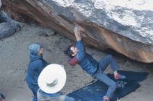 Bouldering in Hueco Tanks on 01/16/2020 with Blue Lizard Climbing and Yoga
Filename: SRM_20200116_1456440.jpg
Aperture: f/3.2
Shutter Speed: 1/250
Body: Canon EOS-1D Mark II
Lens: Canon EF 50mm f/1.8 II