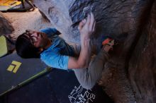 Bouldering in Hueco Tanks on 01/18/2020 with Blue Lizard Climbing and Yoga

Filename: SRM_20200118_1531530.jpg
Aperture: f/2.8
Shutter Speed: 1/250
Body: Canon EOS-1D Mark II
Lens: Canon EF 16-35mm f/2.8 L