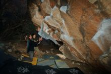 Bouldering in Hueco Tanks on 01/19/2020 with Blue Lizard Climbing and Yoga
Filename: SRM_20200119_1138020.jpg
Aperture: f/8.0
Shutter Speed: 1/250
Body: Canon EOS-1D Mark II
Lens: Canon EF 16-35mm f/2.8 L