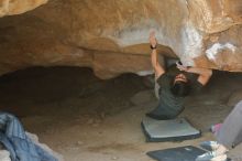 Bouldering in Hueco Tanks on 01/19/2020 with Blue Lizard Climbing and Yoga
Filename: SRM_20200119_1251230.jpg
Aperture: f/3.2
Shutter Speed: 1/250
Body: Canon EOS-1D Mark II
Lens: Canon EF 50mm f/1.8 II