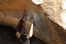 Bouldering in Hueco Tanks on 01/19/2020 with Blue Lizard Climbing and Yoga
Filename: SRM_20200119_1605340.jpg
Aperture: f/5.0
Shutter Speed: 1/500
Body: Canon EOS-1D Mark II
Lens: Canon EF 50mm f/1.8 II