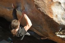 Bouldering in Hueco Tanks on 01/19/2020 with Blue Lizard Climbing and Yoga
Filename: SRM_20200119_1605360.jpg
Aperture: f/6.3
Shutter Speed: 1/500
Body: Canon EOS-1D Mark II
Lens: Canon EF 50mm f/1.8 II