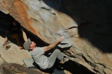 Bouldering in Hueco Tanks on 01/19/2020 with Blue Lizard Climbing and Yoga
Filename: SRM_20200119_1606180.jpg
Aperture: f/9.0
Shutter Speed: 1/500
Body: Canon EOS-1D Mark II
Lens: Canon EF 50mm f/1.8 II