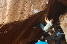 Bouldering in Hueco Tanks on 01/27/2020 with Blue Lizard Climbing and Yoga
Filename: SRM_20200127_1144400.jpg
Aperture: f/4.5
Shutter Speed: 1/320
Body: Canon EOS-1D Mark II
Lens: Canon EF 50mm f/1.8 II