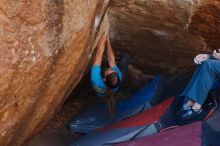 Bouldering in Hueco Tanks on 01/29/2020 with Blue Lizard Climbing and Yoga
Filename: SRM_20200129_1254250.jpg
Aperture: f/4.0
Shutter Speed: 1/250
Body: Canon EOS-1D Mark II
Lens: Canon EF 50mm f/1.8 II