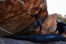 Bouldering in Hueco Tanks on 01/06/2020 with Blue Lizard Climbing and Yoga
Filename: SRM_20200106_1223053.jpg
Aperture: f/6.3
Shutter Speed: 1/320
Body: Canon EOS-1D Mark II
Lens: Canon EF 16-35mm f/2.8 L