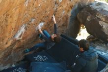 Bouldering in Hueco Tanks on 01/06/2020 with Blue Lizard Climbing and Yoga
Filename: SRM_20200106_1427300.jpg
Aperture: f/3.5
Shutter Speed: 1/320
Body: Canon EOS-1D Mark II
Lens: Canon EF 50mm f/1.8 II