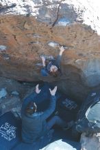 Bouldering in Hueco Tanks on 01/06/2020 with Blue Lizard Climbing and Yoga
Filename: SRM_20200106_1450230.jpg
Aperture: f/4.0
Shutter Speed: 1/320
Body: Canon EOS-1D Mark II
Lens: Canon EF 50mm f/1.8 II