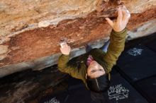 Bouldering in Hueco Tanks on 02/16/2020 with Blue Lizard Climbing and Yoga
Filename: SRM_20200216_1618060.jpg
Aperture: f/5.0
Shutter Speed: 1/250
Body: Canon EOS-1D Mark II
Lens: Canon EF 16-35mm f/2.8 L
