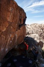 Bouldering in Hueco Tanks on 02/29/2020 with Blue Lizard Climbing and Yoga
Filename: SRM_20200229_1243040.jpg
Aperture: f/8.0
Shutter Speed: 1/400
Body: Canon EOS-1D Mark II
Lens: Canon EF 16-35mm f/2.8 L