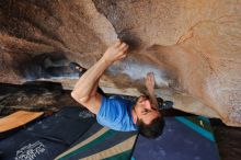 Bouldering in Hueco Tanks on 03/15/2020 with Blue Lizard Climbing and Yoga
Filename: SRM_20200315_1734161.jpg
Aperture: f/4.5
Shutter Speed: 1/320
Body: Canon EOS-1D Mark II
Lens: Canon EF 16-35mm f/2.8 L