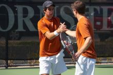 Luis Diaz Barriga and Bernhard Deussner. The University of Texas (UT) men's tennis team defeated Georgia Tech (GT) Saturday, February 24, 2007..
Filename: SRM_20070224_1349323.jpg
Aperture: f/5.0
Shutter Speed: 1/2500
Body: Canon EOS-1D Mark II
Lens: Canon EF 80-200mm f/2.8 L