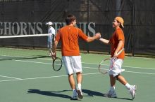 Luis Diaz Barriga and Bernhard Deussner (UT) defeated Jordan Delass and George Gvelesiani (GT) 8-4 at the third position in doubles. The University of Texas (UT) men's tennis team defeated Georgia Tech (GT) Saturday, February 24, 2007.
Filename: SRM_20070224_1350549.jpg
Aperture: f/5.0
Shutter Speed: 1/2500
Body: Canon EOS-1D Mark II
Lens: Canon EF 80-200mm f/2.8 L
