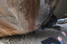 Blue Lizard Climbing and Yoga Hueco Tanks guiding on November 25, 2021, with Anthony, Hai, Maria, and Miles
