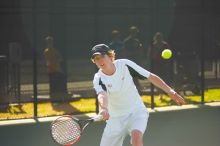Josh Zavala (UT) was defeated by the Georgia Tech player.  The University of Texas (UT) men's tennis team defeated Georgia Tech (GT) Saturday, February 24, 2007..

Filename: SRM_20070224_1508005.jpg
Aperture: f/2.8
Shutter Speed: 1/2000
Body: Canon EOS-1D Mark II
Lens: Canon EF 80-200mm f/2.8 L