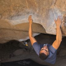 Blue Lizard Climbing and Yoga Hueco Tanks guiding on December 19, 2021, with David, Nick, and Sharif